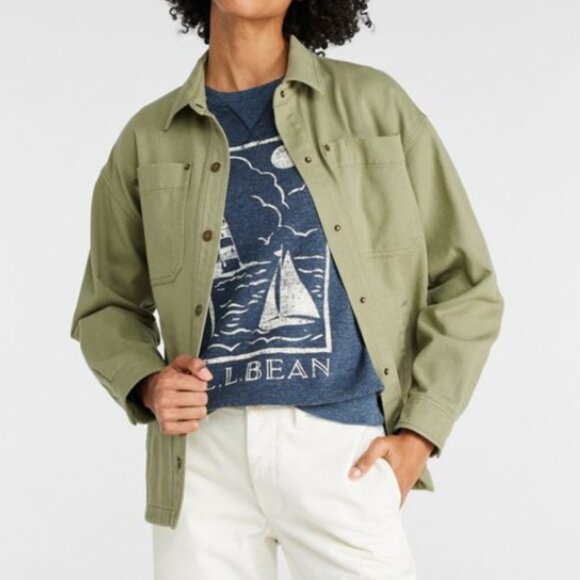 L.L. Bean Women's Signature Cotton Twill Shacket in Green Size Large - Picture 1 of 7